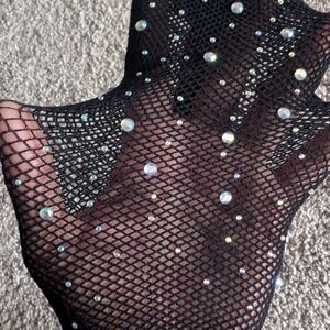 New! Black Mesh Fishnet Stockings with Rhinestones BLING S/M